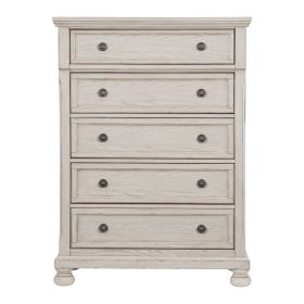 Wire-Brushed White Finish 1pc Chest of Drawers with Ball Bearing Glides Transitional Bedroom Furniture
