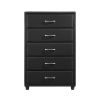 Contemporary Durable Black Faux Leather Covering 1pc Chest of Drawers Silver Tone Bar Pulls Stylish Furniture
