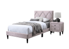 Full Size Bed w Adjustable Headboard 1pc Bedframe, Light Pink Velvet Upholstered Youth Bedroom Furniture