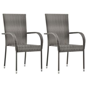 Stackable Patio Chairs 2 pcs Gray Poly Rattan