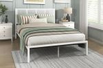 1pc Eastern King Platform Bed, Metal Frame White Finish Faux Cane Panel Headboard Casual Coastal Bedroom Furniture, Bed in a Box