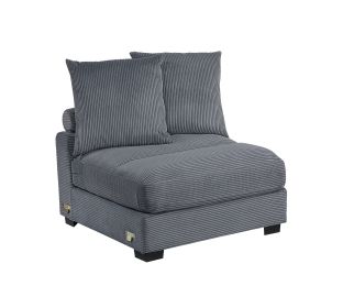Living Room Furniture Armless Chair Dark Gray Corduroy 1pc Armless Chair Soft Cushion Wood Legs