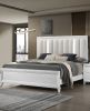 1pc Queen Size LED Light Linen Look Fabric Upholstered Headboard Panel Bed White Finish Solid Wood Wooden Bedroom Furniture