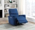 Modern Living Room 1pc Power Rocker Reclining Chair Blue Velvet Upholstery Solid Wood Frame Luxury Home Furniture