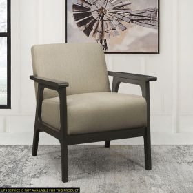 Light Brown Fabric Upholstered Accent Chair 1pc Solid Rubberwood Antique Gray Finish Living Room Furniture