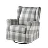 Grey and White Rolled Arm Swivel Chair with Glider