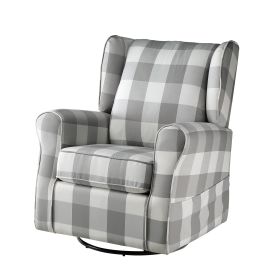 Grey and White Rolled Arm Swivel Chair with Glider