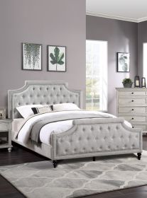 Grey Polyfiber American Traditional 1pcs Queen Size Bed Only Button Tufted Headboard Footboard Bedroom Furniture