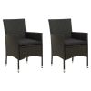 Patio Chairs with Cushions 2 pcs Poly Rattan Black