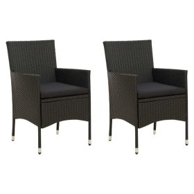 Patio Chairs with Cushions 2 pcs Poly Rattan Black