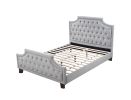 Grey Polyfiber American Traditional 1pcs Queen Size Bed Only Button Tufted Headboard Footboard Bedroom Furniture