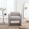 Arm Chair with waved arms, Metal decoration on both side arms, Accent chair for Primary Living Space,Living room,Bedroom, Teddy Fabric, Light Grey