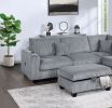 Contemporary 3pc Sectional Set Fog Color Corduroy Couch LAF Sofa RAF Chaise Ottoman L-Sectional Living Room