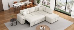 86.6" Sectional Sofa L-shaped Sofa Couch Pull-out Sofa Bed with a Movable Ottoman, Two USB Ports and Two Cup Holders for Living Room, Beige