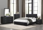 Contemporary Durable Black Faux Leather Covering 1pc Chest of Drawers Silver Tone Bar Pulls Stylish Furniture