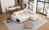 86.6" Sectional Sofa L-shaped Sofa Couch Pull-out Sofa Bed with a Movable Ottoman, Two USB Ports and Two Cup Holders for Living Room, Beige