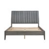 Modern Eastern King Platform Bed 1pc Velvet Upholstered Headboard Gray Finish Solid Wood Legs Bedroom Furniture, Bed in a Box