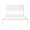 1pc Queen Platform Bed, Metal Frame White Finish Faux Cane Panel Headboard Casual Coastal Bedroom Furniture, Bed in a Box
