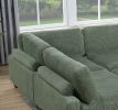 Contemporary Sage Color 6pc Modular Sectional Set Corduroy Upholstery Couch 2x Corner Wedge 3x Armless Chairs 1x Ottoman Living Room