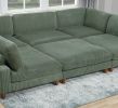 Contemporary Sage Color 6pc Modular Sectional Set Corduroy Upholstery Couch 2x Corner Wedge 3x Armless Chairs 1x Ottoman Living Room