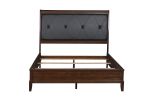 Dark Cherry Finish 1pc Queen Sleigh Bed Button-Tufted Faux-Leather Upholstered Headboard Transitional Style Bedroom Furniture