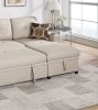 Beige Dorris Fabric Convertible Sectional Sofa Pull out Bed Couch Storage Chaise Cup Holders 2pc Sectional Living Room