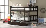Full over Full Bunk Bed with Drawers and Ladder for Bedroom, Guest Room Furniture-Espresso(OLD SKU :LP000205AAP)