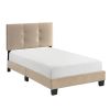 1pc Twin Platform Bed Light Brown Velvet Upholstered Adjustable Height Headboard Button Tufted Solid Wood Bedroom Furniture