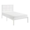 1pc Twin Platform Bed, Metal Frame White Finish Faux Cane Panel Headboard Casual Coastal Bedroom Furniture, Bed in a Box