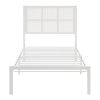 1pc Twin Platform Bed, Metal Frame White Finish Faux Cane Panel Headboard Casual Coastal Bedroom Furniture, Bed in a Box
