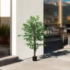 HOMCOM 5ft Artificial Ficus with Pot, Indoor Outdoor Fake Plant for Home Office Living Room Decor