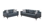 Modern Cozy Sofa Loveseat w Pillows 2pc Sofa Set Blue Gray Polyfiber Couch Tufted Cushions Living Room
