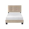 1pc Twin Platform Bed Light Brown Velvet Upholstered Adjustable Height Headboard Button Tufted Solid Wood Bedroom Furniture