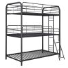 Furniture Triple Bunk Bed, Twin/Twin/Twin, black
