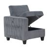 Modern Living Room Furniture 1pc Dark Gray Chair with One Arm, Storage Pouch and Charging Ports Corduroy Fabric Upholstery