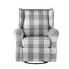 Grey and White Rolled Arm Swivel Chair with Glider