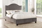 Modern Traditional Bedroom Gray Velvet Upholstered Queen Bed Camelback Headboard Nailhead Trim Solid Wood Furniture 1pc Panel Bed