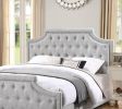 Grey Polyfiber American Traditional 1pcs Queen Size Bed Only Button Tufted Headboard Footboard Bedroom Furniture
