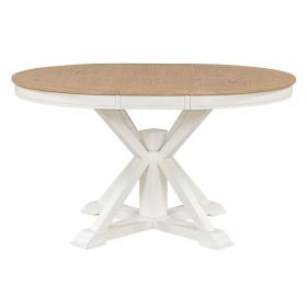 TREXM Retro Functional Extendable Dining Table with a 12" Leaf for Dining Room and Living Room (Oak Natural Wood + Off White)