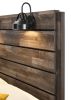1pc Rustic Style Butcher Block Finish Weathered Brown Finish Queen Size Bed w/ Lamp Wooden Bedroom Furniture