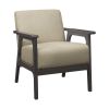 Light Brown Fabric Upholstered Accent Chair 1pc Solid Rubberwood Antique Gray Finish Living Room Furniture
