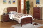 Dark Oak Finish Twin Size Bed Youth Bedroom Furniture Unique Headboard Footboard Rubberwood