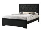Modern 1pc Black Finish Queen Size Panel Bed Wooden Fabric Upholstered Headboard Crystal-Like Button Tufted Fabric Bedroom Furniture
