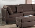 Chocolate Color 3pcs Sectional Living Room Furniture Reversible Chaise Sofa And Ottoman Polyfiber Linen Like Fabric Cushion Couch