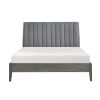 Modern Eastern King Platform Bed 1pc Velvet Upholstered Headboard Gray Finish Solid Wood Legs Bedroom Furniture, Bed in a Box