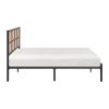 1pc Queen Platform Bed, Metal Frame Dark Bronze Finish Faux Cane Panel Headboard Casual Coastal Bedroom Furniture, Bed in a Box