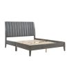 Modern Eastern King Platform Bed 1pc Velvet Upholstered Headboard Gray Finish Solid Wood Legs Bedroom Furniture, Bed in a Box