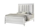 1pc Queen Size LED Light Linen Look Fabric Upholstered Headboard Panel Bed White Finish Solid Wood Wooden Bedroom Furniture
