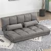 Convertible Floor Sofa Chair, Folding Couch Bed, Guest Chaise Lounge with 2 Pillows, Adjustable Backrest and Headrest, Dark Gray