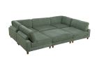 Contemporary Sage Color 6pc Modular Sectional Set Corduroy Upholstery Couch 2x Corner Wedge 3x Armless Chairs 1x Ottoman Living Room